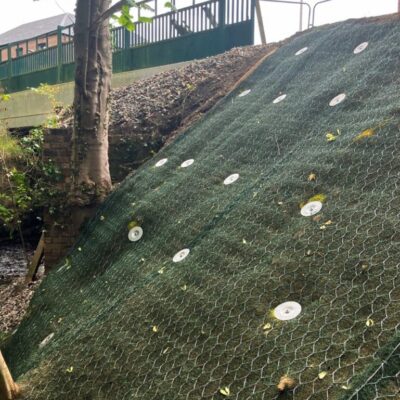 Platipus erosion control anchoring Erosion control anchoring and surface treatment.
